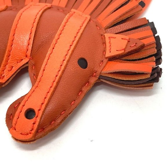 HERMES zebra Gee Gee Savannah strap Bag Charm Lambskin Leather Orange - Picture 13 of 16